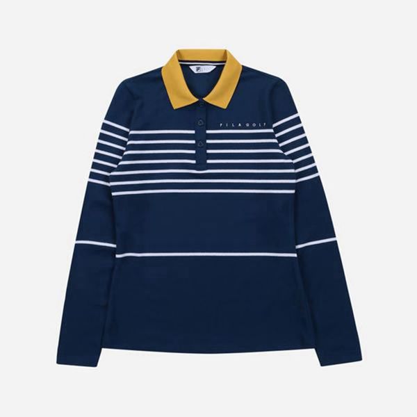 Fila Golf Striped Pique L/S Women's Polo Shirts - Navy,NZ 315-35219